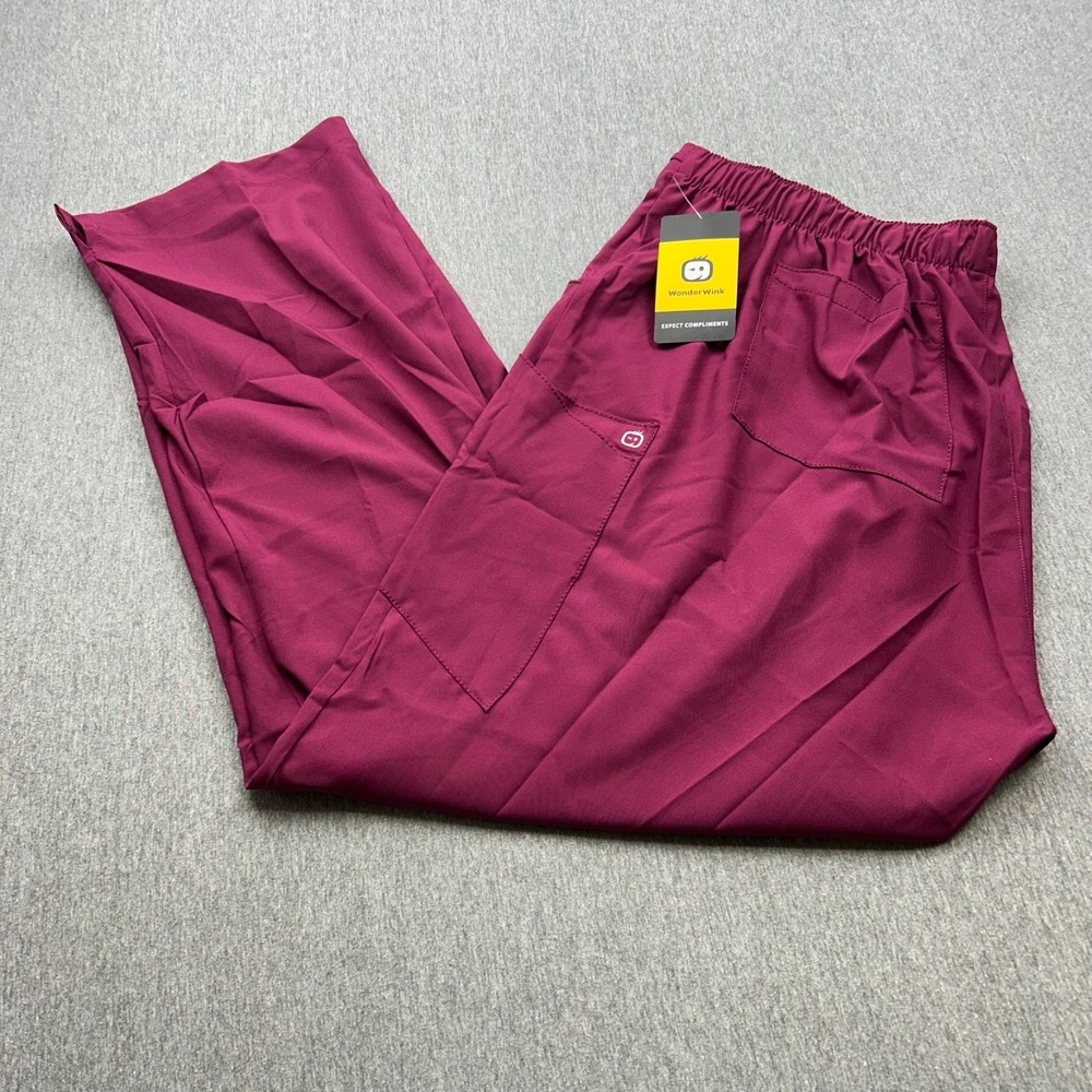 WonderWink Women's True Plus Fit Scrub Pants 2X Drawstring Wine Purple NEW